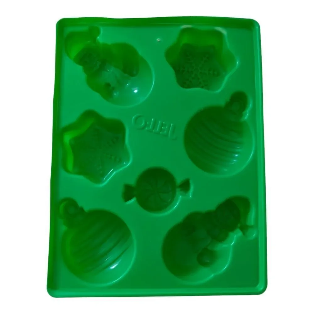 Jello Christmas‎ Mold Green Jigglers Happy Holidays Snowflake Snowman Ornament.